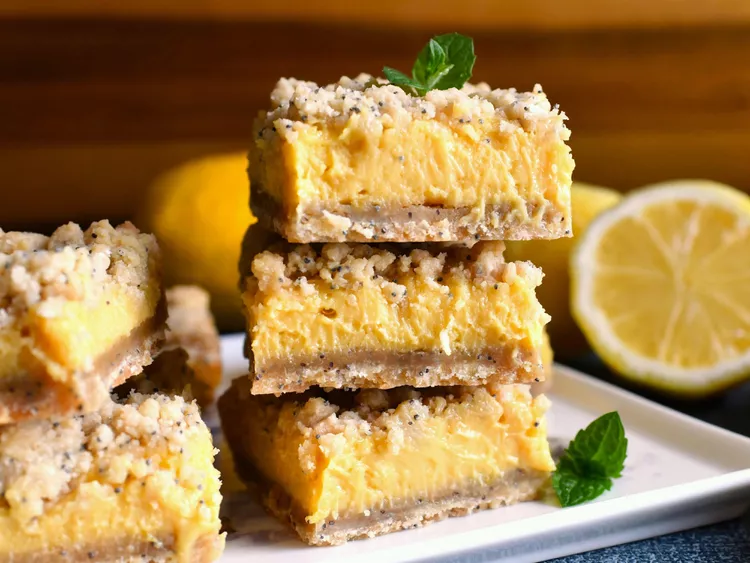 Luscious Lemon Curd-Poppy Seed Crumb Bars