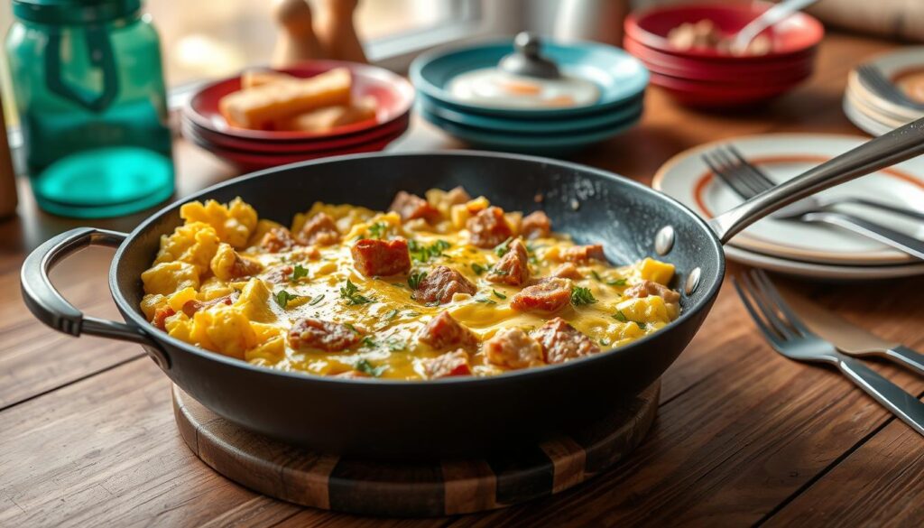 canned corn beef and eggs scramble