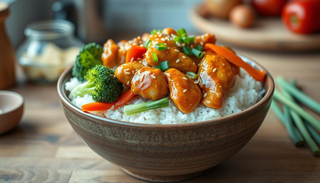 honey garlic chicken rice bowl