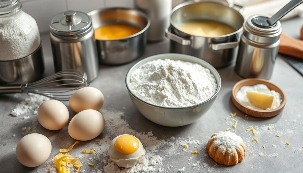 preparing ingredients for madeline cookies cream cake