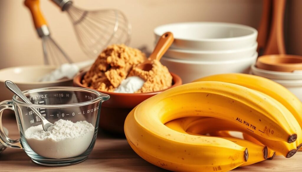 Key ingredients for banana bread