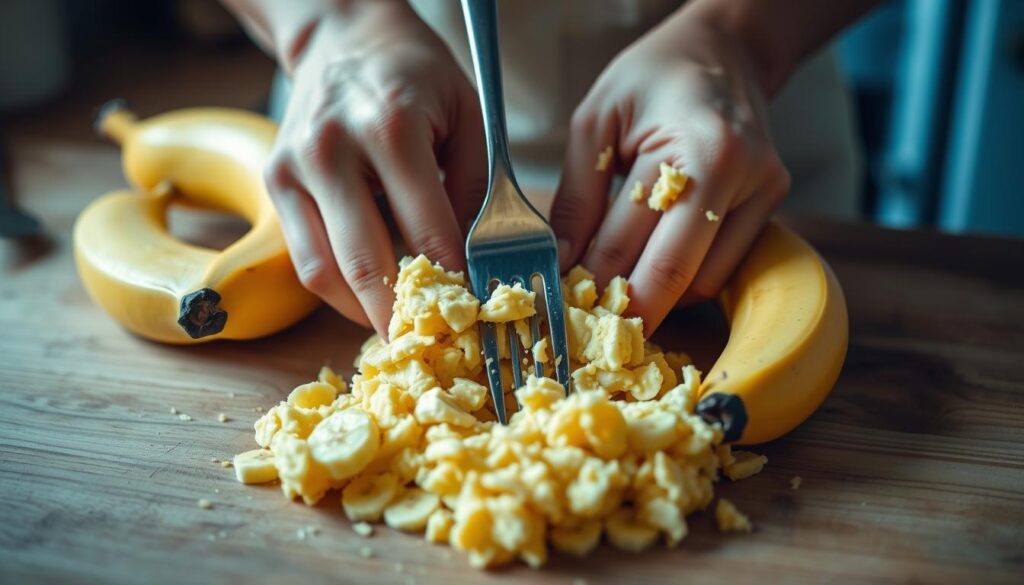 mashing bananas