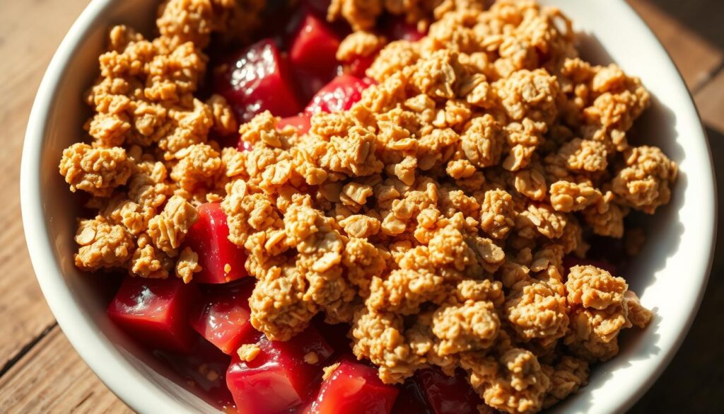 Authentic rhubarb crisp with oatmeal recipe