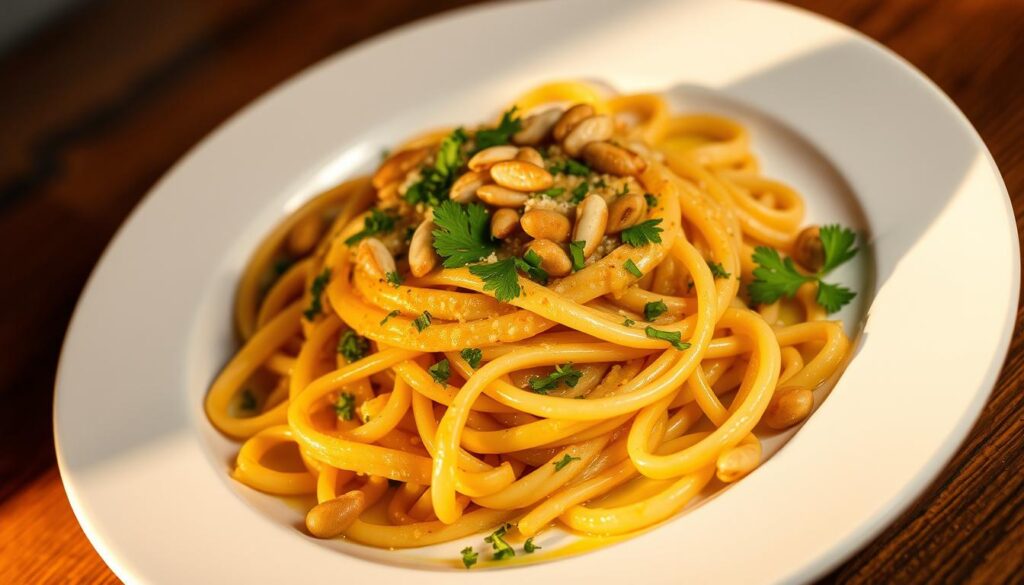 Plating and garnishing Turkish pasta