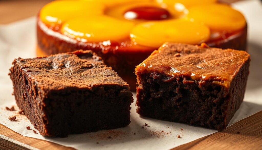 chocolate brownies and pineapple upside-down cake