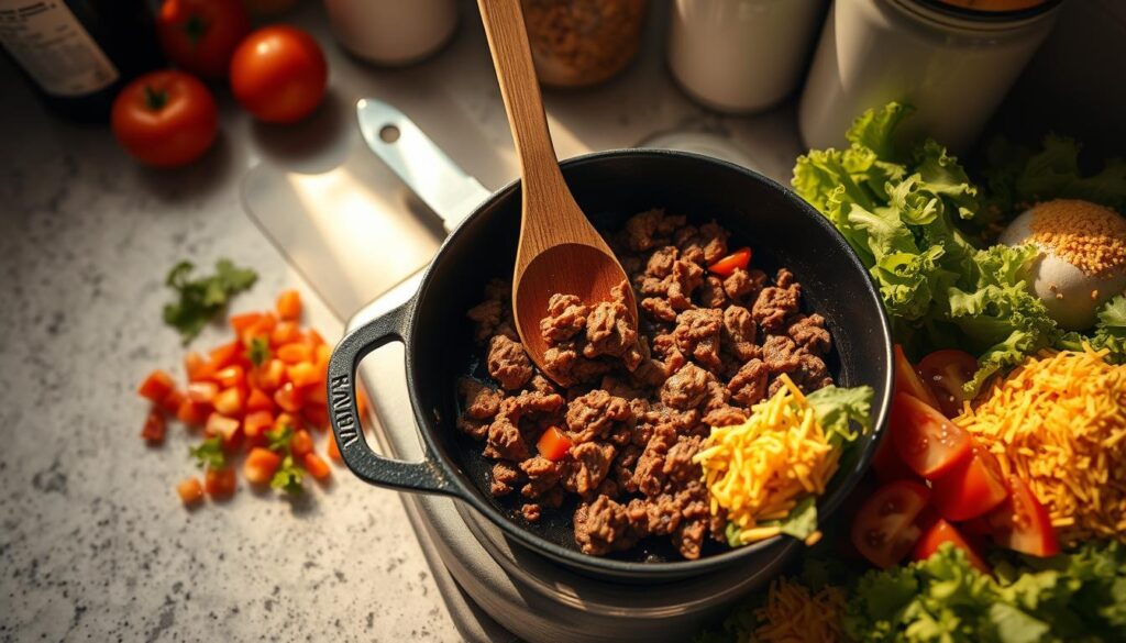 cooking with taco meat